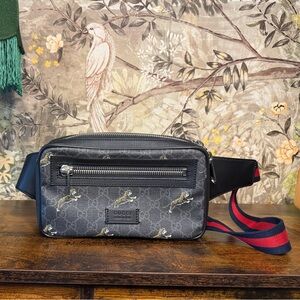 Gucci Black GG Supreme Tiger Bum Bag